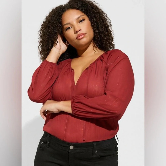 Torrid Bundle Chiffon Metallic Weave Semi- Sheer Blouse Tops 5X - Picture 4 of 14